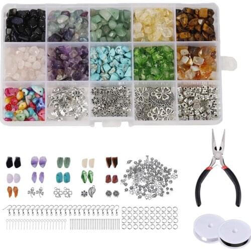 Irregular Chips Stone Beads Kit Plier String for Jewelry Bracelet Making