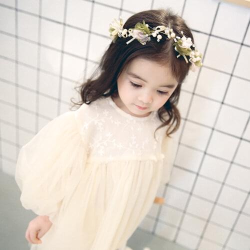 New Baby Dresses Autumn Childrens Dresses Girls'dresses With Flowers Yarn Tulle Puffy Sleeve Jasmine Princess Party