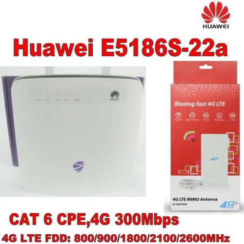 Original unlocked Huawei E5186 Cat6 300Mbps E5186s-22a LTE 4g wireless router 4g FDD TDD cpe wireless gateway+4G 49DBI Antenna