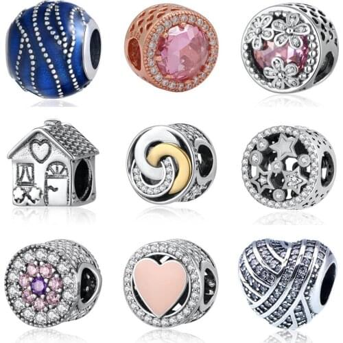 Authentic S925 Bead Blue Whirlpool Sweet Home Daisies Love Lines Illuminating Stars Charm fit Lady Bracelets