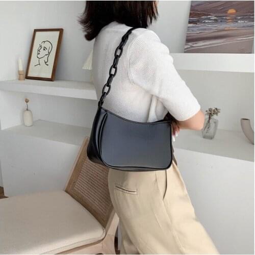 Casual PU Leather Sling Purse Women Elegant Chain Shoulder Crossbody Bag Popular Simple Female Daily Bag