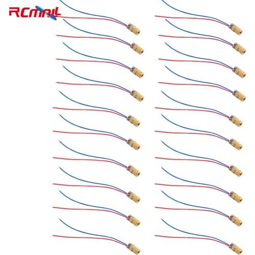 RCmall 20Pcs 5V 650nm 5mW Adjustable Laser Dot Diode Module Red Sight Copper Head Mini Long Cable
