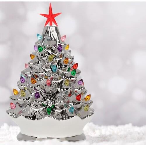 Christmas Decoration Mini Ceramic Tree Festival Christmas Tree Décor Window Props With Light Winter Tree Holidays Party Supplies