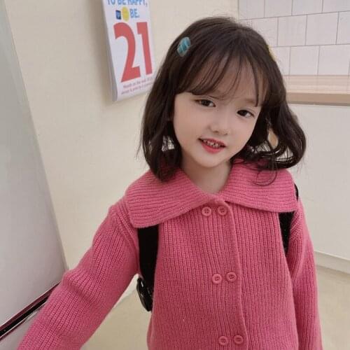 Girls Sweater Babys Coat Outwear 2021 Beautiful Thicken Warm Spring Autumn Buttons Cardigan Jacket Knitting Childrens Clothing