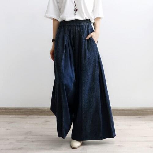 TIYIHAILEY Free Shipping 2021 Wide Leg Long Pants Women Trousers Denim Jeans Elastic Waist Casual Pants With Pockets Ripped
