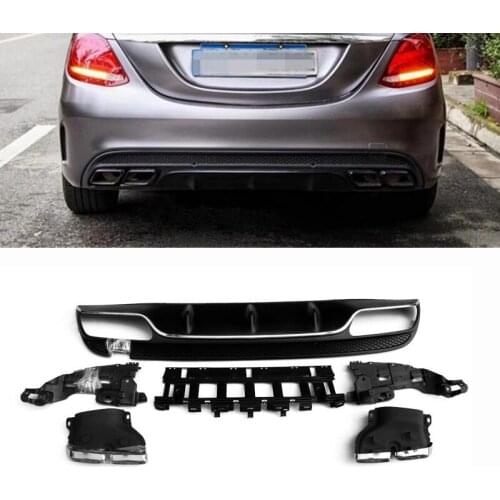 High quality PP Stainless steel rear bumper lip diffuser with exhaust tip for Benz W205 Sport Bumper 2015-2018