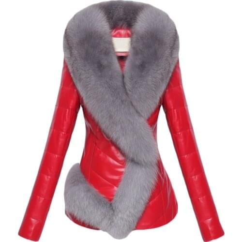 Winter Short Leather Jackets Women Imitation Faux fox fur collar PU Leather Jacket Plus size Womens Fur stitching Jackets FF1083
