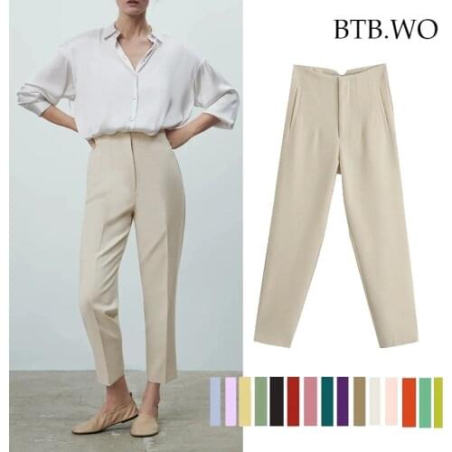 BTB.WO Za Women‘s Pants Business Style Fashion Solid Straight Loose Trousers Female Mujer Pantalon Femme Trousers Women