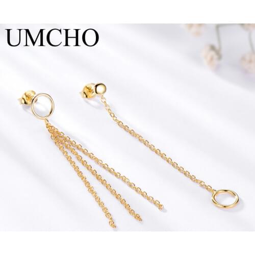 UMCHO 925 Sterling Silver Jewelry Yellow Drop Earrings For Women Long Dangle Earrings Korea Fashion Party Gift 925 Fine Jewelry