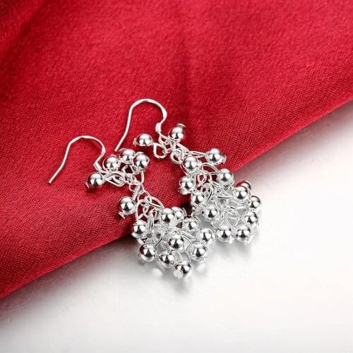 Hot sale elegant Jewelry 925 Sterling Silver earrings for Fashion Woman Creative grape beads drop earrings party Gifts