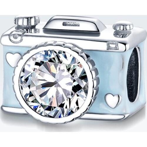 Fit Europe bracelet original jewelry 925 sterling silver blue camera beads enamel charm summer new exquisite DIY woman making