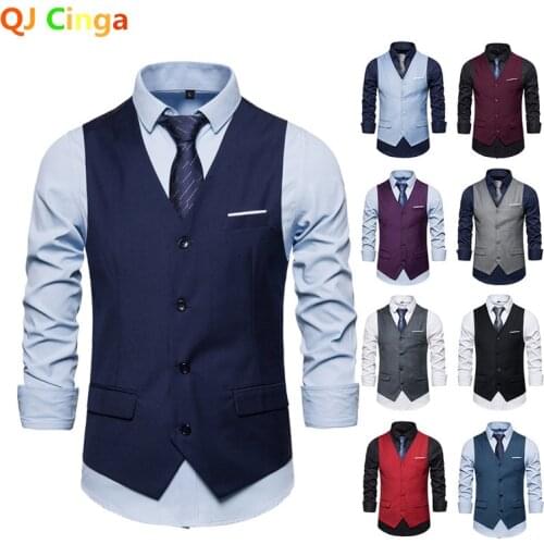 9 Color Suit Vest Men Business Sleeveless Vests Jacket Large Size S-6XL Wedding Party Waistcoat Man Red Blue Purple Black Gray