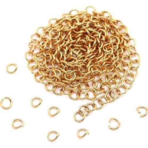 100% Stainless Steel Single Loops Open Jump Rings Split Ring Gold Color Metal Connectors Jewelry Findings Wholesale 2m