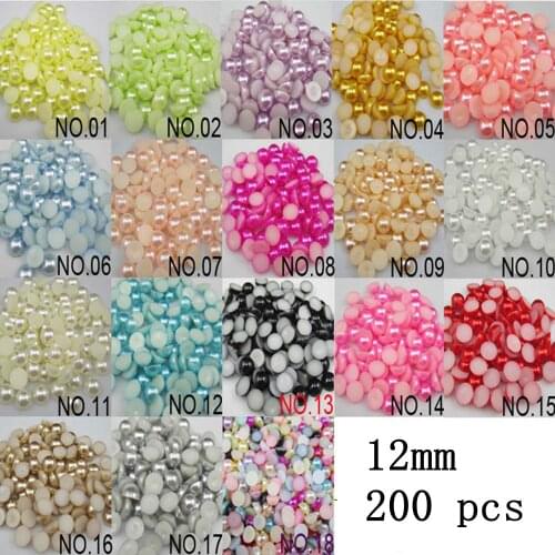 200pcs/lot Free Shipping Size 12mm Half Round ABS Imitation Pearl Bead Flat Back Scrapbook for Craft Pick 18 colors