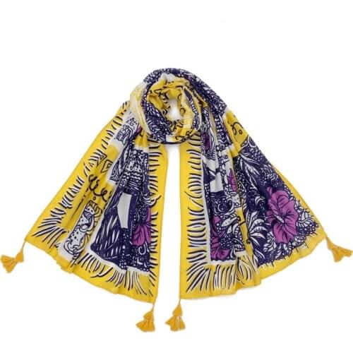 2021 New Cotton Vintage Flower Print Tassel Scarf Shawls Long Soft Beach Floral Scarves Hijab Wrap 6 Color