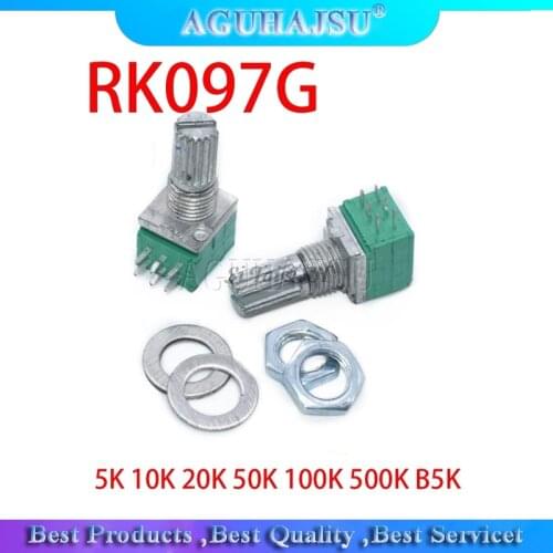 5pcs RK097G 5K 10K 20K 50K 100K 500K B5K with a switch audio 6pin shaft 15mm amplifier sealing potentiometer