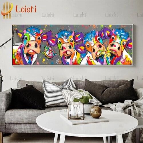 Abstract colorful Cute Cow large animal diy 5d diamond painting full square round drill diamond embroidery animals home decor