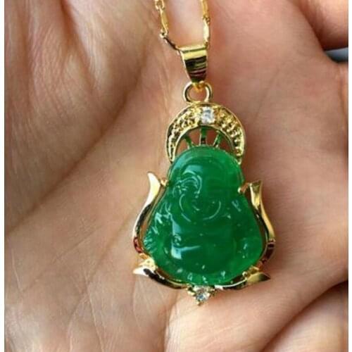 Free shipping New good Lucky Green JADE NEW Buddha Pendant&Necklace