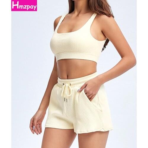 Seamless Yoga Short Suit Ladies Fitness 2-piece Sports Bra Top Push-Up High Waist Shorts Exercise Running Yoga Sportswear