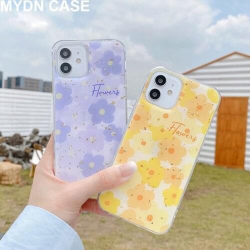 Silver Foil Fresh Flower Pattern Phone Cases for Iphone 12 Mini 11 Pro Max Xr Xs Max 7 8 Plus X SE 2020 Epoxy TPU Soft Cover