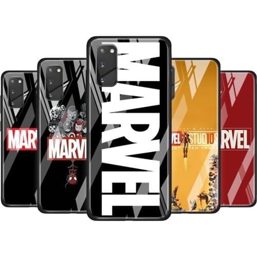 Marvel Logo Tempered Glass Cover For Samsung Galaxy S20 S10 S9 S8 S10E FE Ultra Plus Lite 5G Phone Case