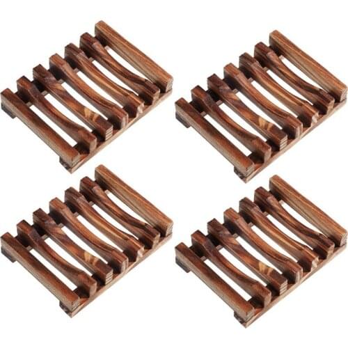 LUDA 4 Pcs of Wooden Soap Holder Natural Rectangular Wooden Soap Box Holder Suitable for Kitchen and Bathroom Soap Box