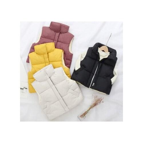 2020 New Childrens Cotton Vest Boys Plus Velvet Thick Waistcoat Fashion Girls Korean Printing Stand-up Collar Vest Outerwear