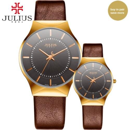 JULIUS JA-577 Couple Lover Silver Black Ultra Thin Mesh Stainless Steel Quartz Analog Waterproof Fashion Casual Luxury Watch