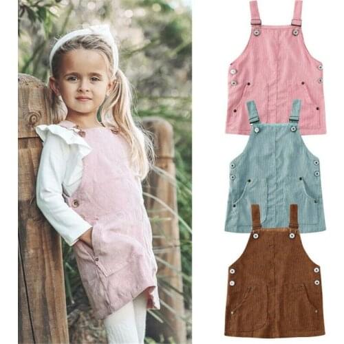2020 Toddler Kids Baby Girl Retro Strap Dress Pockets Suspenders Loose Buttons Overalls Dresses Clothing 0-5Y
