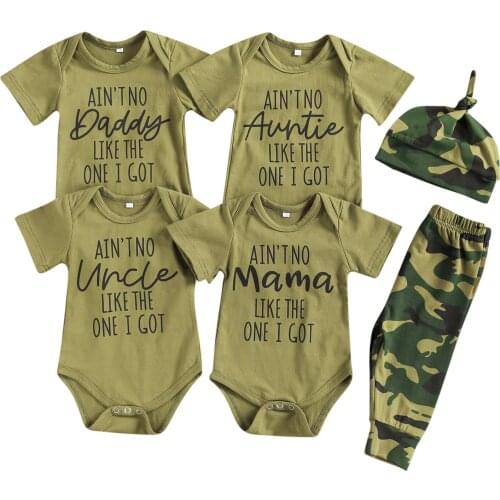 2020-12-28 Lioraitiin 3Pcs Set 0-18M Infant Baby Boy Girl Summer Clothing Set Short Sleeve Green Letter Romper Top Camou Pant
