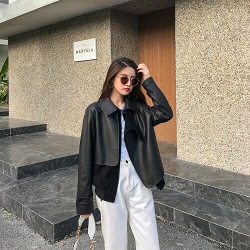 Fashion High Quality Motorcycle Genuine Sheepskin Female Leather Jacket Spring Autumn 2020 Womens Coats Femme Veste Zjt1266