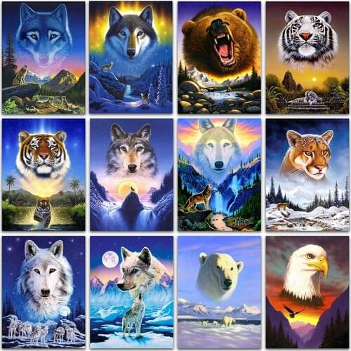 5D Diamond Painting Kit Paint animal tiger lion Wolf Bear eagle Full Square&Round Diamond embroidery Cross stitch Diamond mosaic
