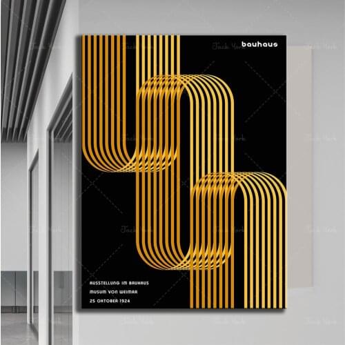Bauhaus Exhibition Golden Ribbon Print Wallpaper for Walls Retro Poster Home Decor Vintage Architecture Art