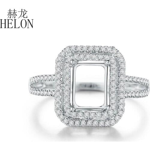 HELON 0.3CT Natural Diamond Semi Mount Ring Setting Solid 10K White Gold Emerald Cut 8mmx6mm Engagement Luxurious Ring Jewelry