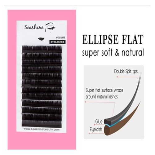 Seashine 12lines/Tray Curl J/B/C/D individual Lashes Flat Lashes Hand Made Eyelash Extension Premium Ellipse Accept OEM Makeup