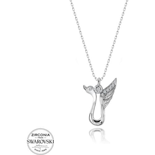 Silverlina Silver Swarovski Zirconia Cubic Zirconia Swan Necklace