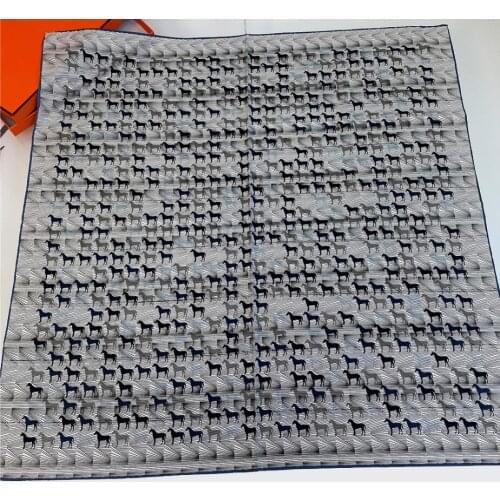 90cm Manual Hand Rolled Twill Silk Scarf Women Horse Print Curled Square Scarves Echarpes Foulards Femme Wrap Bandana Hijab