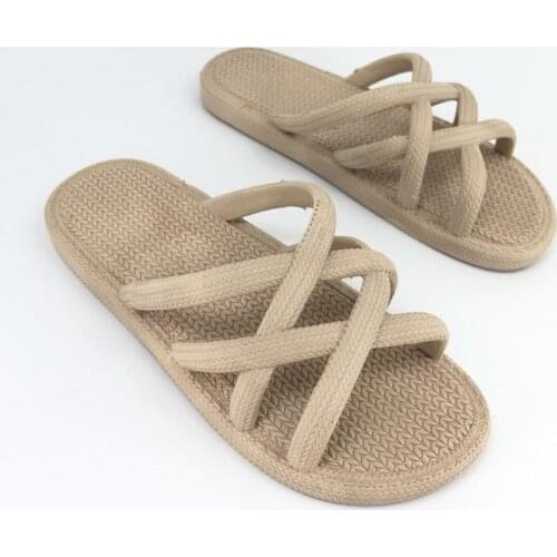 Womens Summer Straw Braid Pattern Eva Material Soft Colorful Slippers Beach Bath Pool Sea Suitable For Daily Use Beige Trend 2021