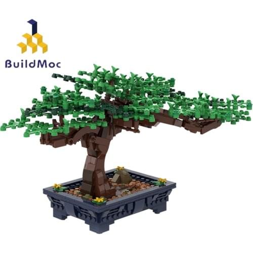 Buildmoc Ideas Bonsai Tree Green Bush Flower Grass Plant Building Blocks Creator Expert City Street View Bricks Educational Toys