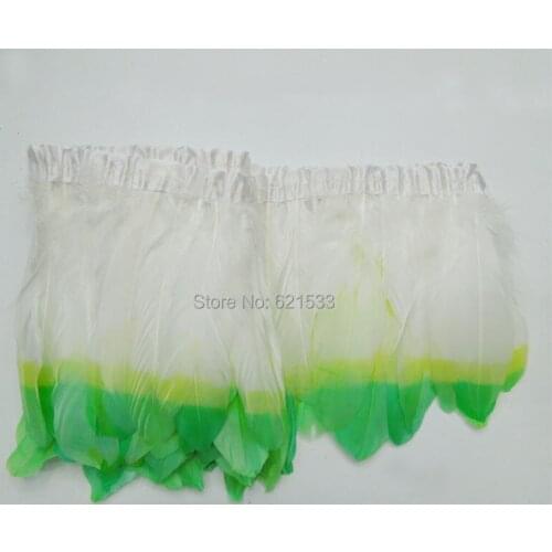 Light Green Tipped Feather Trim -White Goose Feather Satinette Fringe Trims - 2yards/lot 4-6inches wide