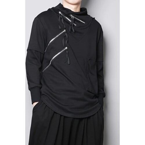 Dark fake two-piece designer chic brand zipper trim loose hoodie Hoodie mens Hoodie Hoodie