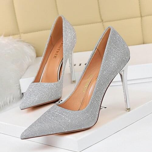 Bigtree Shoes Wedding Shoes Bride Sequin Heels Elegant Shoes Pointed Toe High Heels Sexy Ladies Pumps Extreme High Heels Tacones