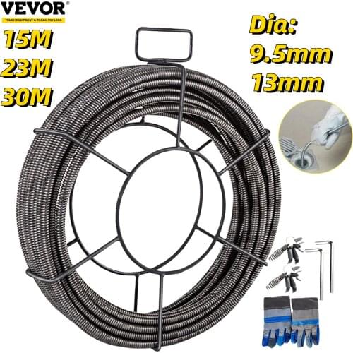 VEVOR 50FT 75FT 100FT x 1/2in 3/8in Drain Auger Cable 65MN Replacement Cleaning Sewer Wire for Clogged Toilet Sink Roof Vents