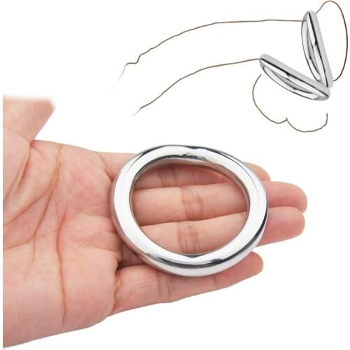 Comfortable Concave Curved Penis Rings Scrotum Pendant Steel Chastity Male Cock Rings Adult Sex Toys Holy Trainer Ball Stretcher