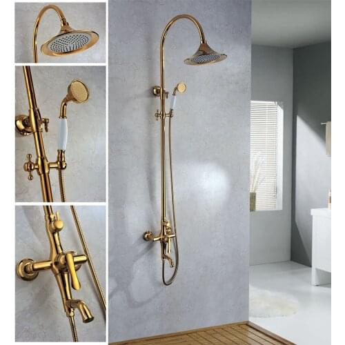 Free ship gold clour Waterfall Rainfall shower tub faucet mixer tap with handshower