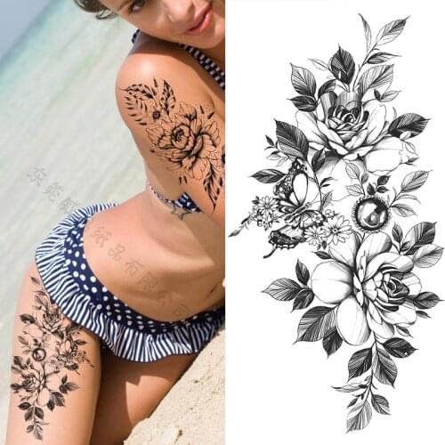 Waterproof Temporary Tattoo Sticker Butterfly Flower Rose Body Art Fake Tatoo Back Belly Chest Leg Flash Tatto for Women Men