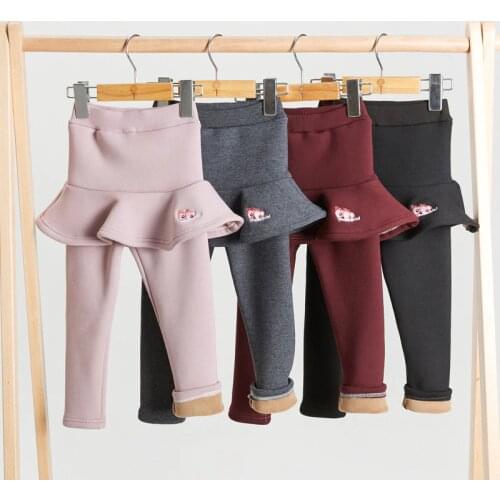 Winter New Baby Girls Skirt Pants 3-8 Y Toddler Girls Plus Velvet Warm Culottes Kids Cotton Thicken Skinny Trousers Child Pants