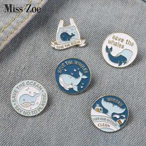 Save the Ocean Enamel Pins Stop Plastic! Brooch Humpback Whale Tail On the Sea Lapel Pin Badges Whale Jewelry