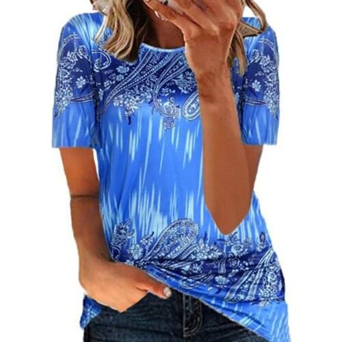 Fashion Women New O-Neck Flower Printing Style Tee Shirts Short Sleeve T-Shirt Streetwear Tee Femme Casual Top