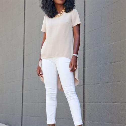 Womens Plus Size Shirt Tops New 2019 Short Sleeve Summer Casual Shirts Elegant Woman Loose Irregular Blouse Das Shirt der Frauen